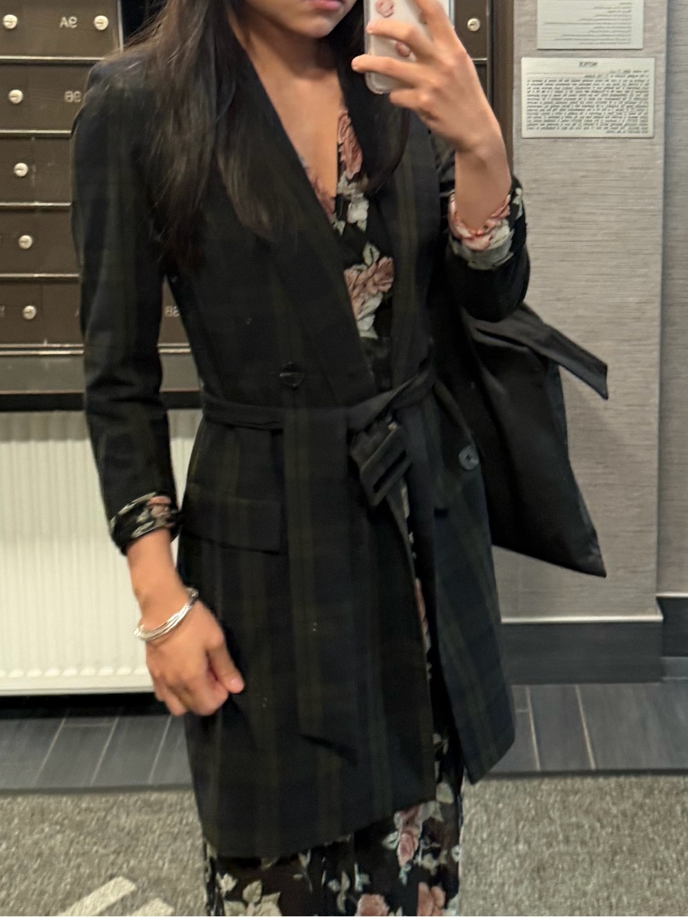 Mango Belted Blazer Dress in Scottish Green Tartan Double Breasted Checked